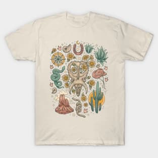The Desert Sunflowers | Dinosaur Skull Southwest Art T-Shirt